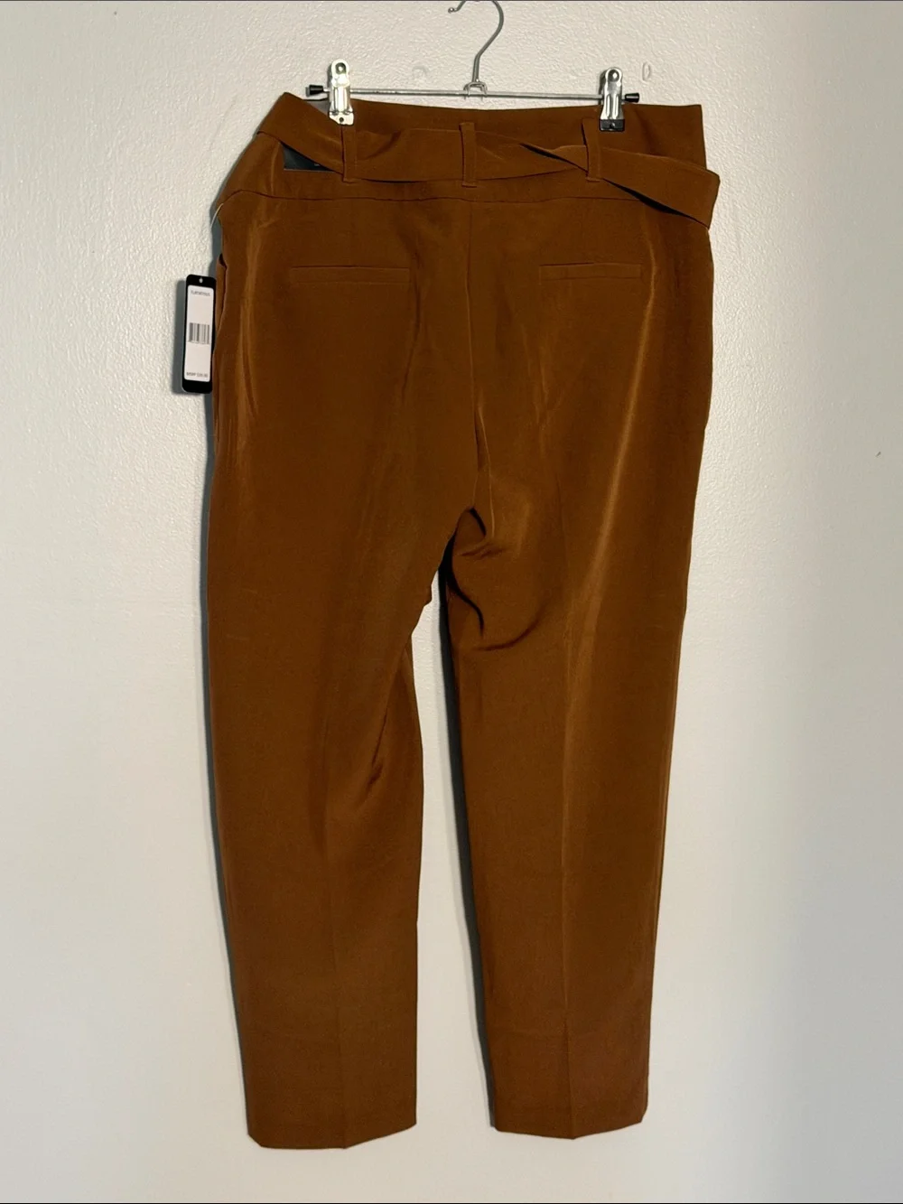 High-Rise Tie-Waist Brown Tapered Trousers - Picture 4 of 5